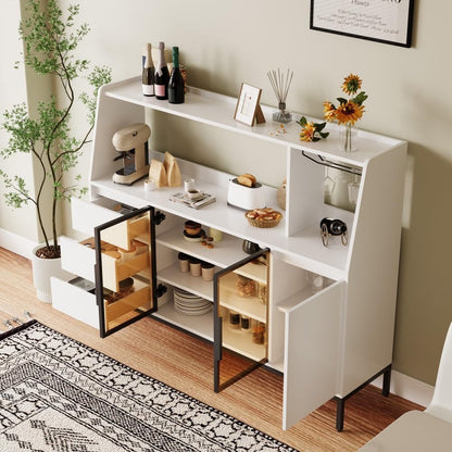 ya 28 10.13 baidi Sideboard Modern - 3 Drawers, Glass Locker, Wine Glass Storage Side Cabinet
