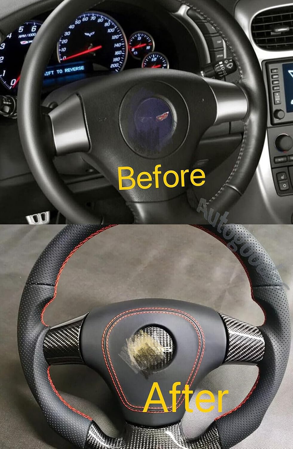 ya 8 8.24 baidi Fits for Corvette C6 Carbon Fiber Button CoverSteering Wheel Trim Replace 2006+