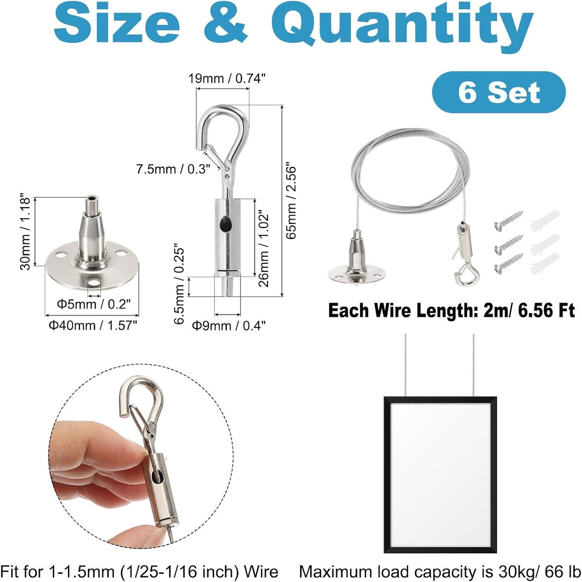 ya 26 10.21 baidi 6 Pcs 2m x 1.5mm Heavy Duty PVC Coated Picture Hanging Wire with Hanging Disc
