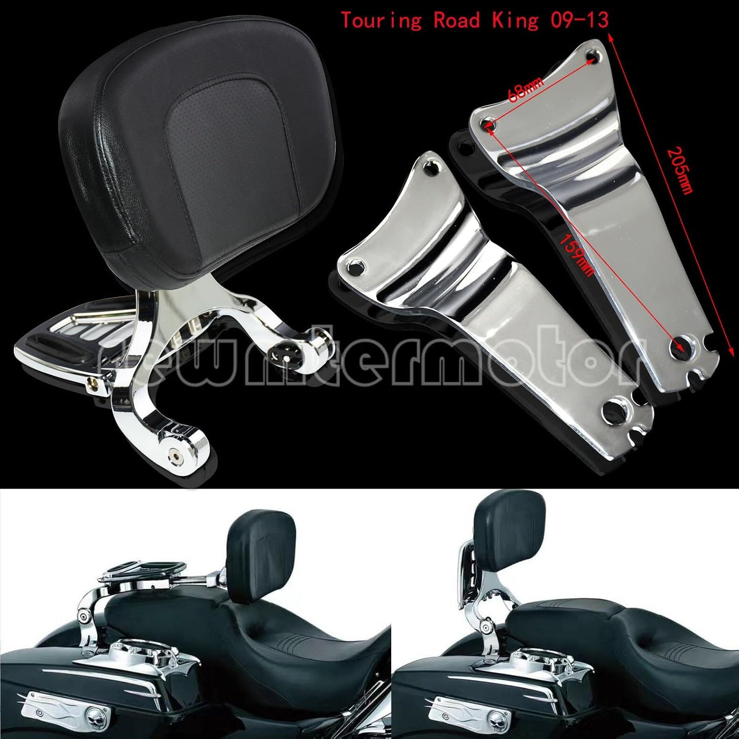 ya 6 8.14 Adjustable Driver & Passenger Backrest Fit for Harley Touring Road King 09-13