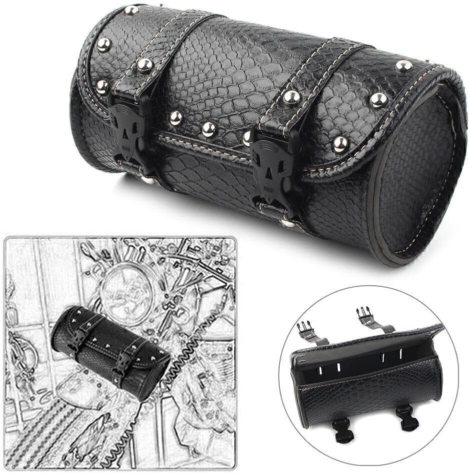 ya 11 9.14 baidiTool Bag Fork Handlebar Saddlebag Roll Barrel Pouch Leather Motorcycle Universal