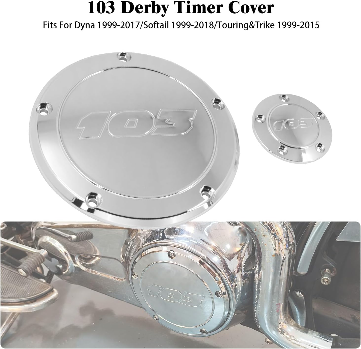ya 4 8.14 All Chrome 103 Derby Timing Timer Cover Fit for Harley Dyna Softail FXS Touring