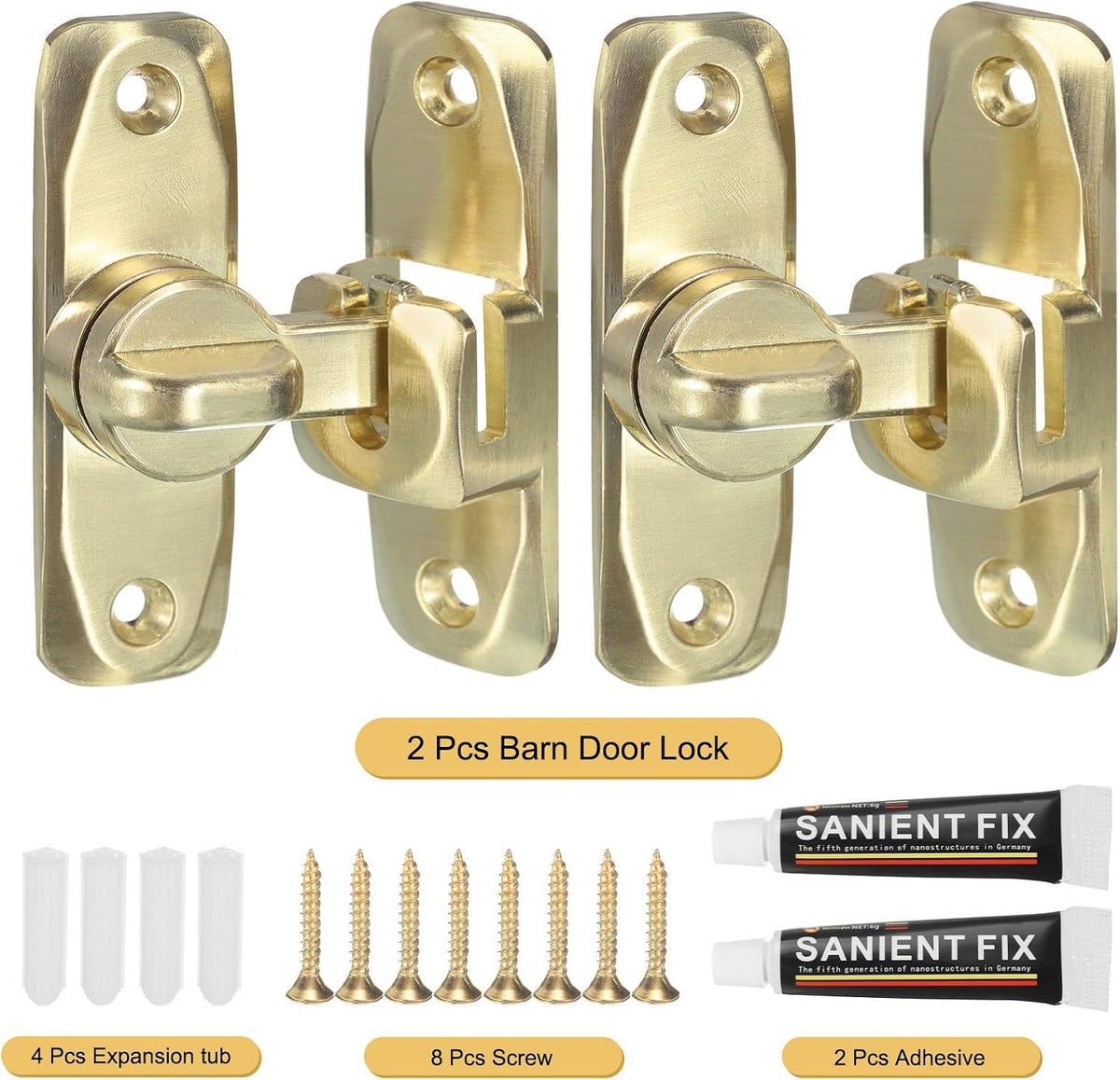 ya 26 10.21 baidi 90/180¡ãBarn Door Lock, 2 Set Zinc Alloy Flip Sliding Door Latches, Gold