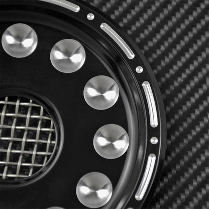 ya 2 8.15 CNC Black Dots Front Pulley Cover Fit For Sportster XL Iron 883 1200 48 2004-up