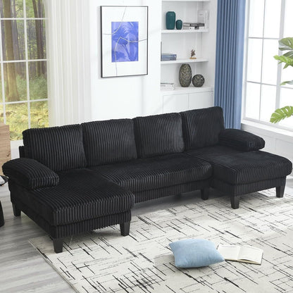 ya 28 10.13 baidi 4-Seat U-Shaped Sofa For Living Room - Oversized Seat, Double Chaise, Black