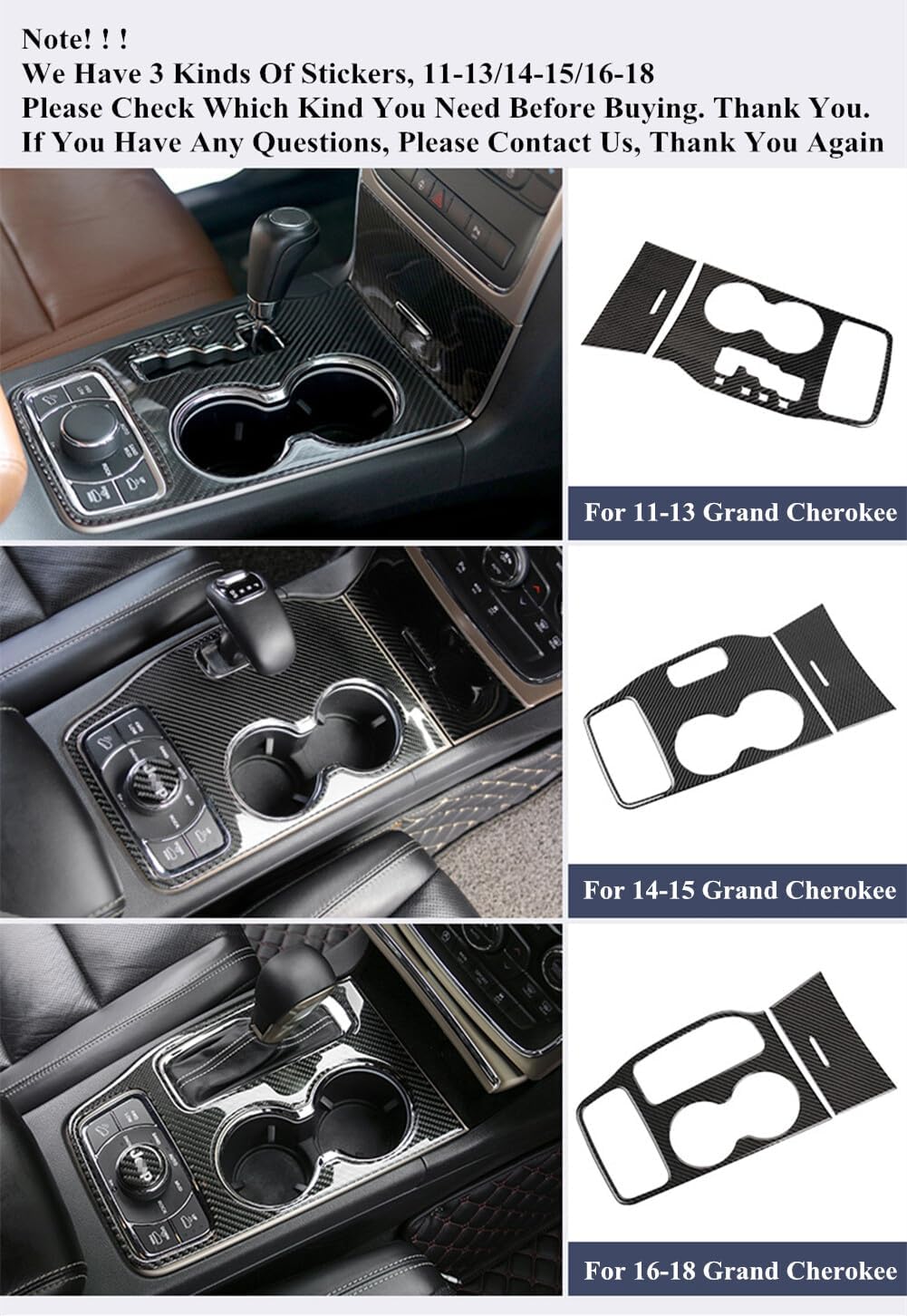 ya 10 9.16 baidi for Jeep for Grand Cherokee 11-22 Carbon Fiber Cup Gear Panel Protector Cover Trim