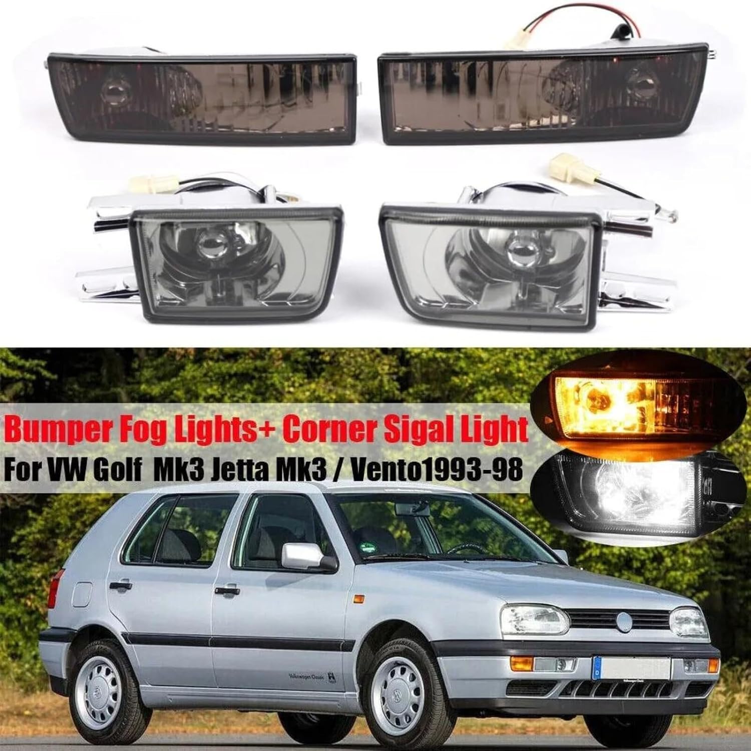 ya 4 8.10 Front Bumper Fog Light +Turn Signal Lamp Smoked for VW for JETTA MK3 for Golf 1992-1997