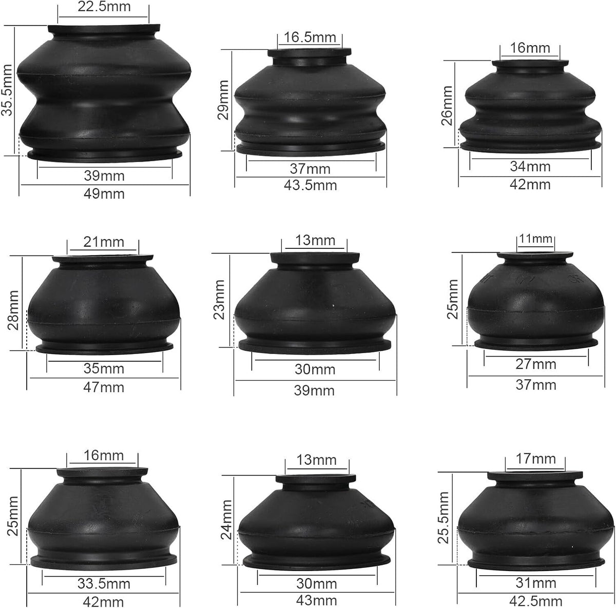 ya 9 10.24 14x Universal Multipack Ball Joint Rubber Dust Boot Covers Track Rod End Set Kit