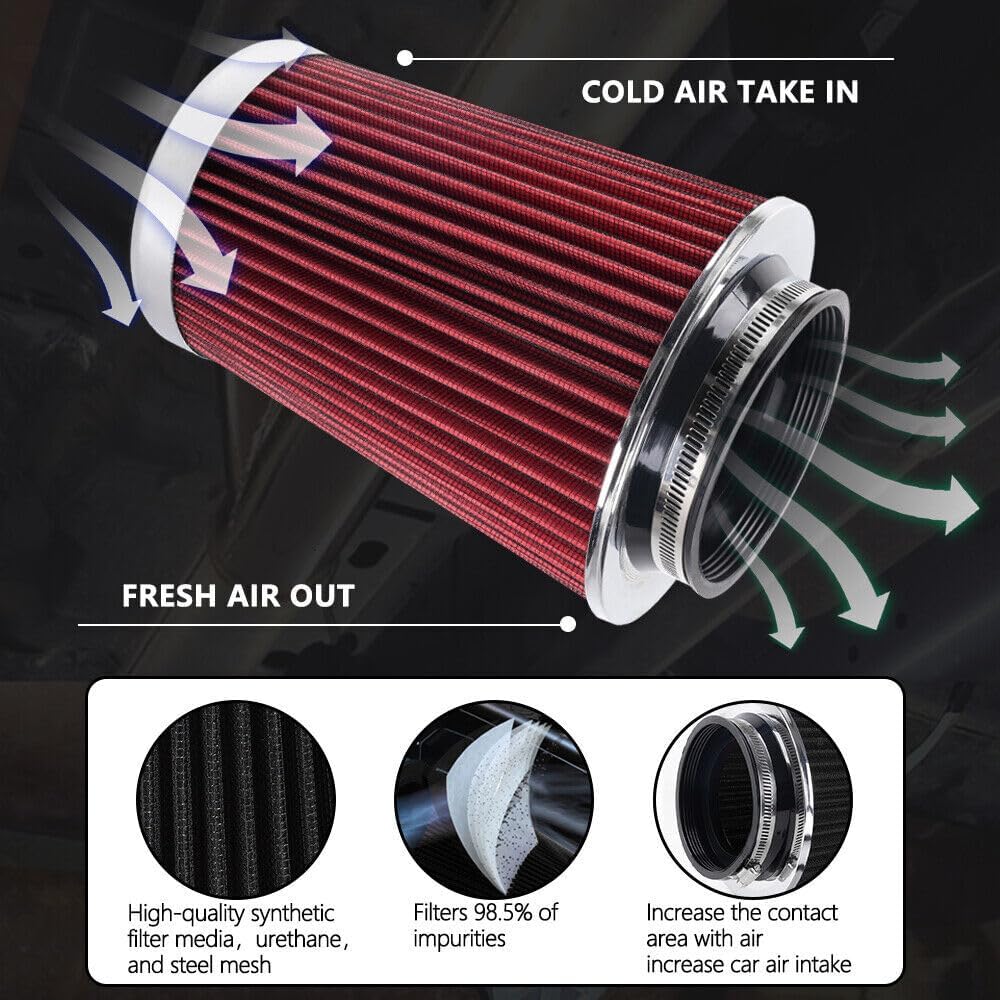 ya 13 9.15 baidi 3,3.5,4 Inlet, 9 Tall Red High Flow Cold Air Intake Air Filter Replacement