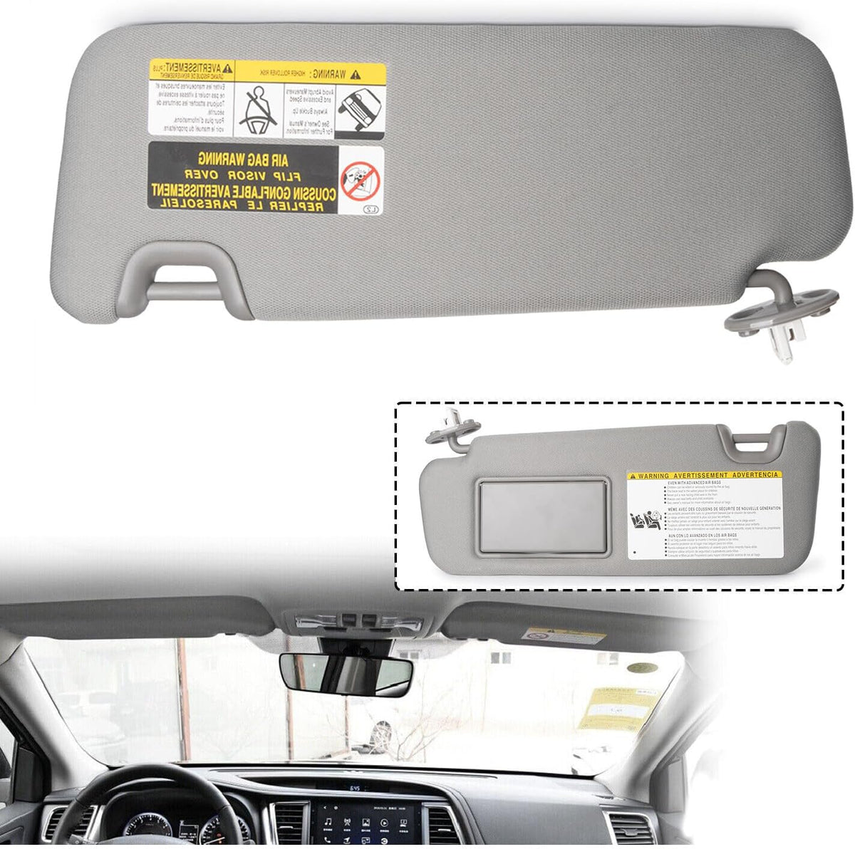 ya 11 9.14 baidifor Toyota 14-19 Highlander Left Gray SUNVISOR W/Light 74320-0E074-B0
