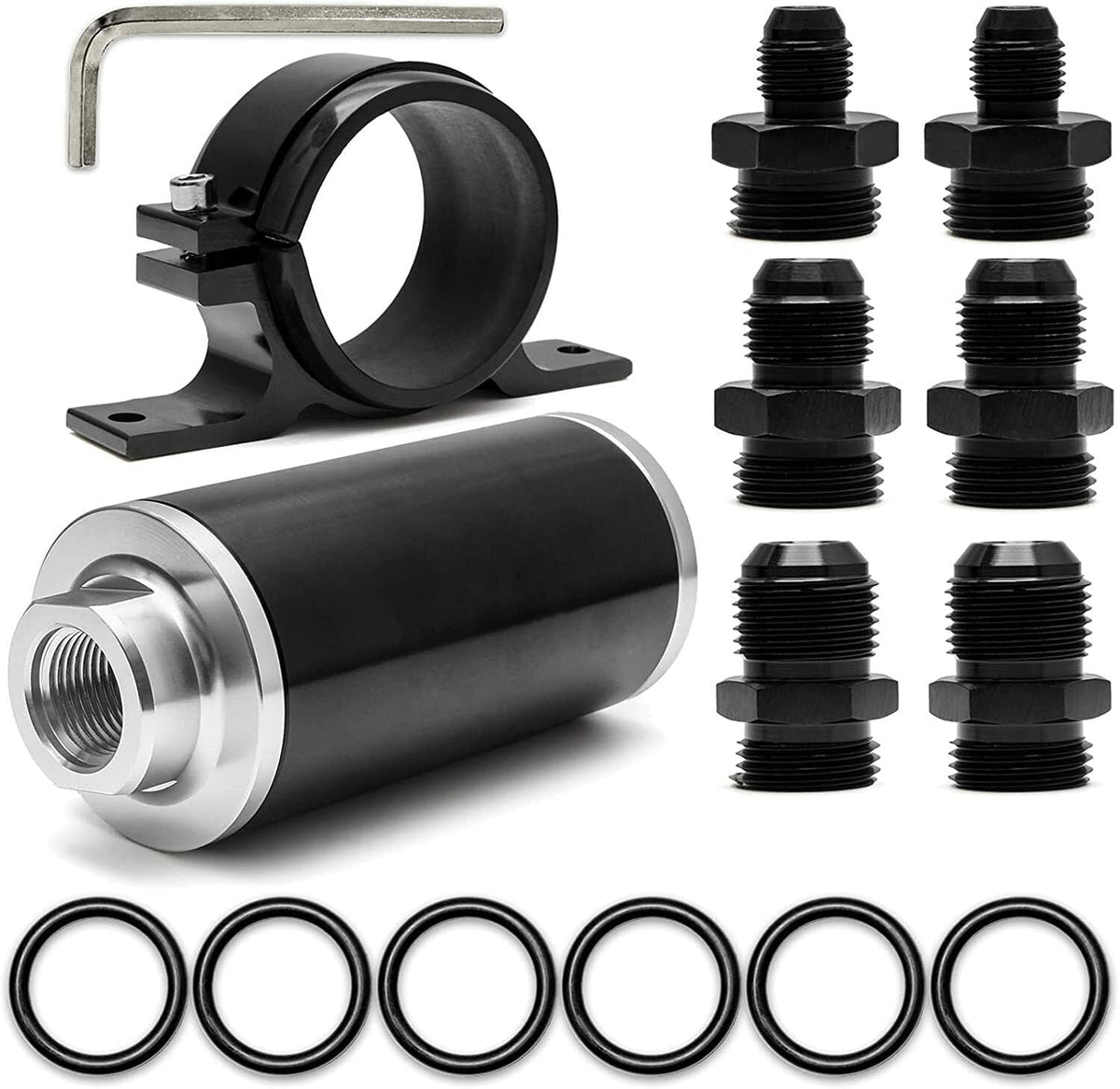 ya 11 9.14 baidi10 Micron Inline Fuel Filter w/ 6AN 8AN 10AN Adapter Fitting 50MM+ Mount Bracket