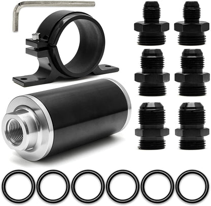 ya 11 9.14 baidi10 Micron Inline Fuel Filter w/ 6AN 8AN 10AN Adapter Fitting 50MM+ Mount Bracket