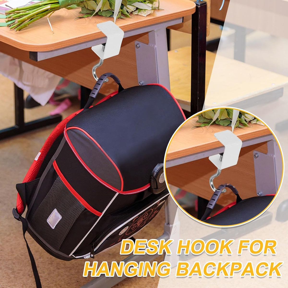 ya 26 10.21 baidi 4Pcs Desk Hook Desk Mount Bag Holder Hook Square J Hooks Desk Clamp White