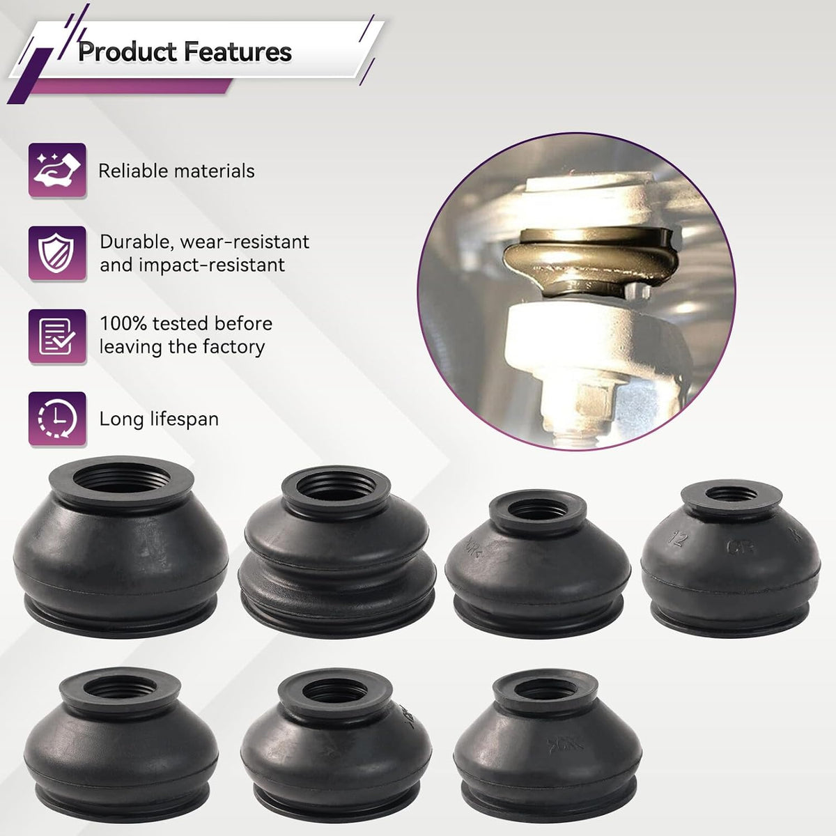 ya 9 10.24 7SizeX2 Ball Joint Boot Suspension Steering Dust-Cover Track Tie Rod Linkage Kit