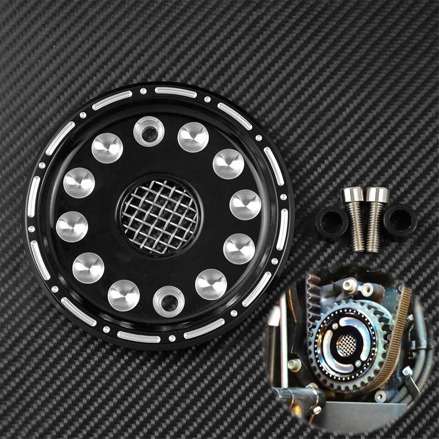 ya 2 8.15 CNC Black Dots Front Pulley Cover Fit For Sportster XL Iron 883 1200 48 2004-up
