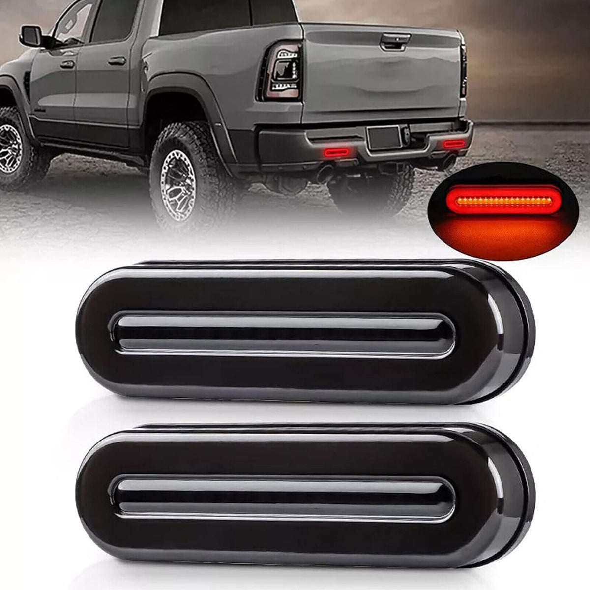 ya 4 8.8 2pcs Flowing 5 Red/Amber Oval LED Truck Trailer Stop Turn Tail Brake Light DRL 