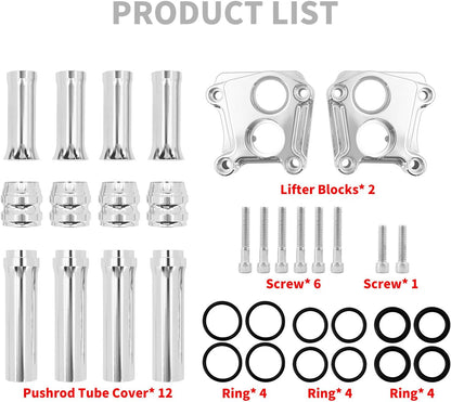 ya 7 8.24 baidi Chrome Engine Pushrod Tube Lifter Tappet Block Cover for Harley Touring Twin Cam
