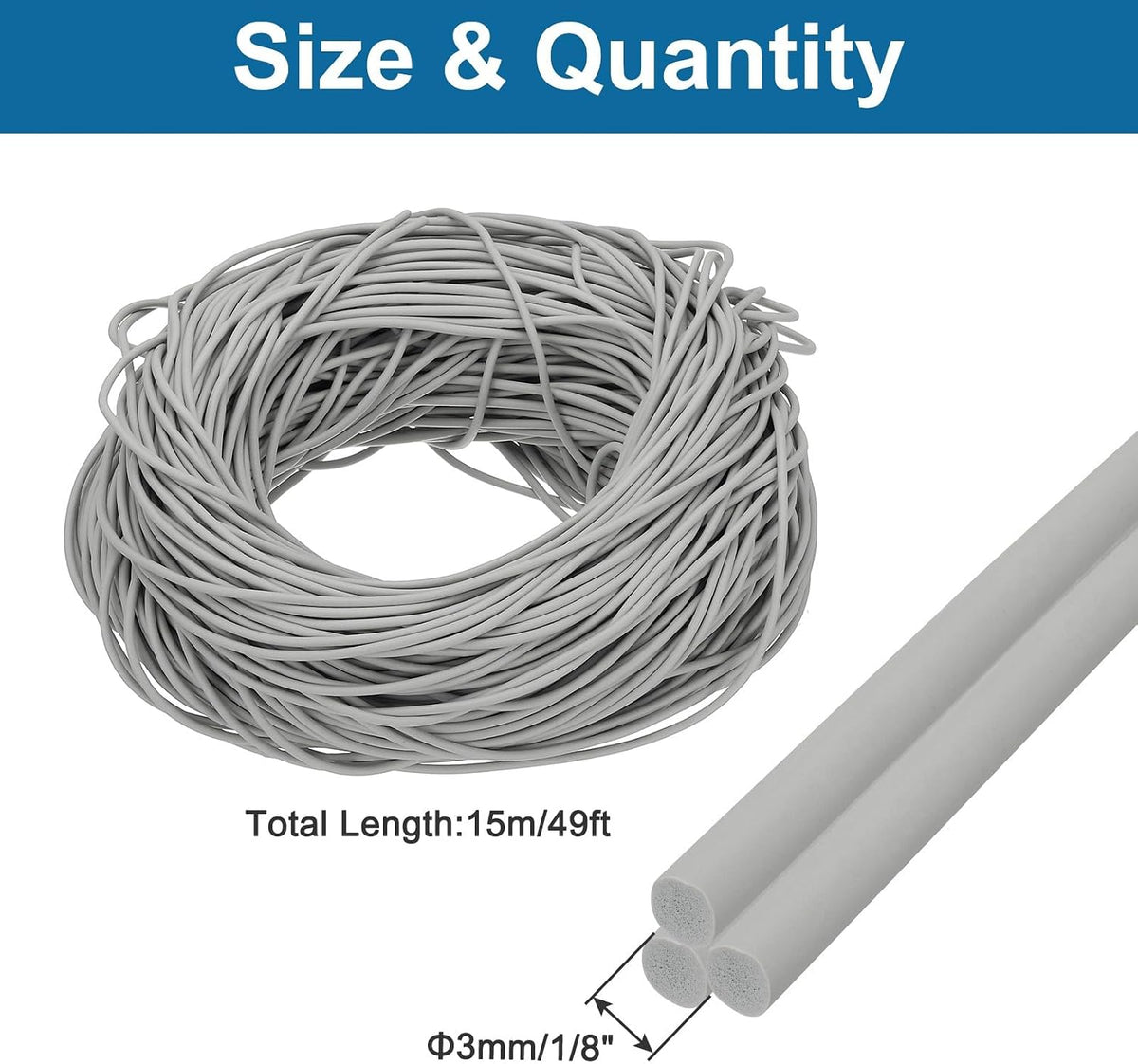 ya 26 10.21 baidi 49Ft Rod 1/8 Inch EPDM Rubber Caulk Saver for Gaps and Joints, Gray