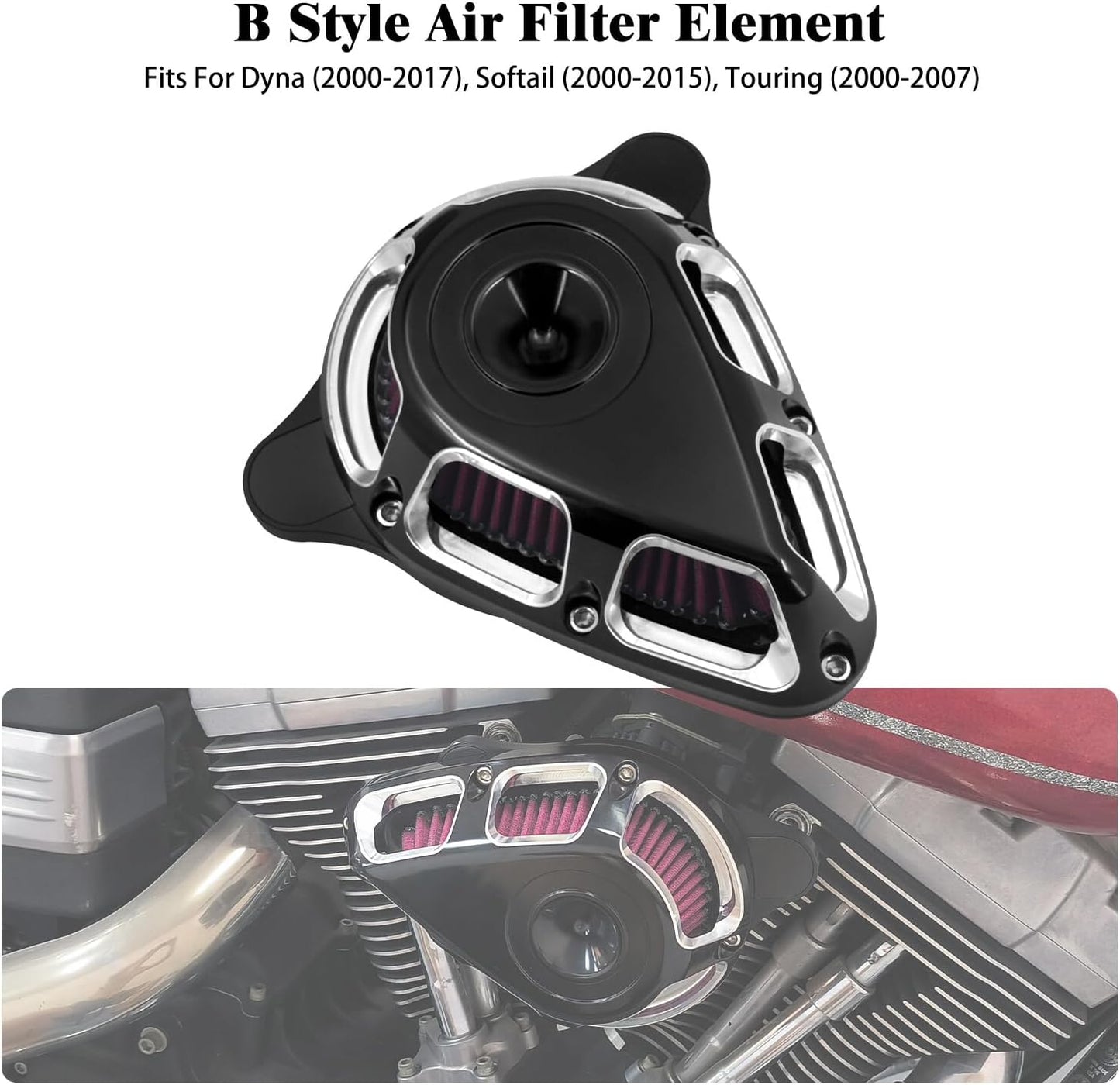 ya 5 8.10 Turnable Air Filter Red Intake for Harley Touring Road Electra Glide 2000-2007