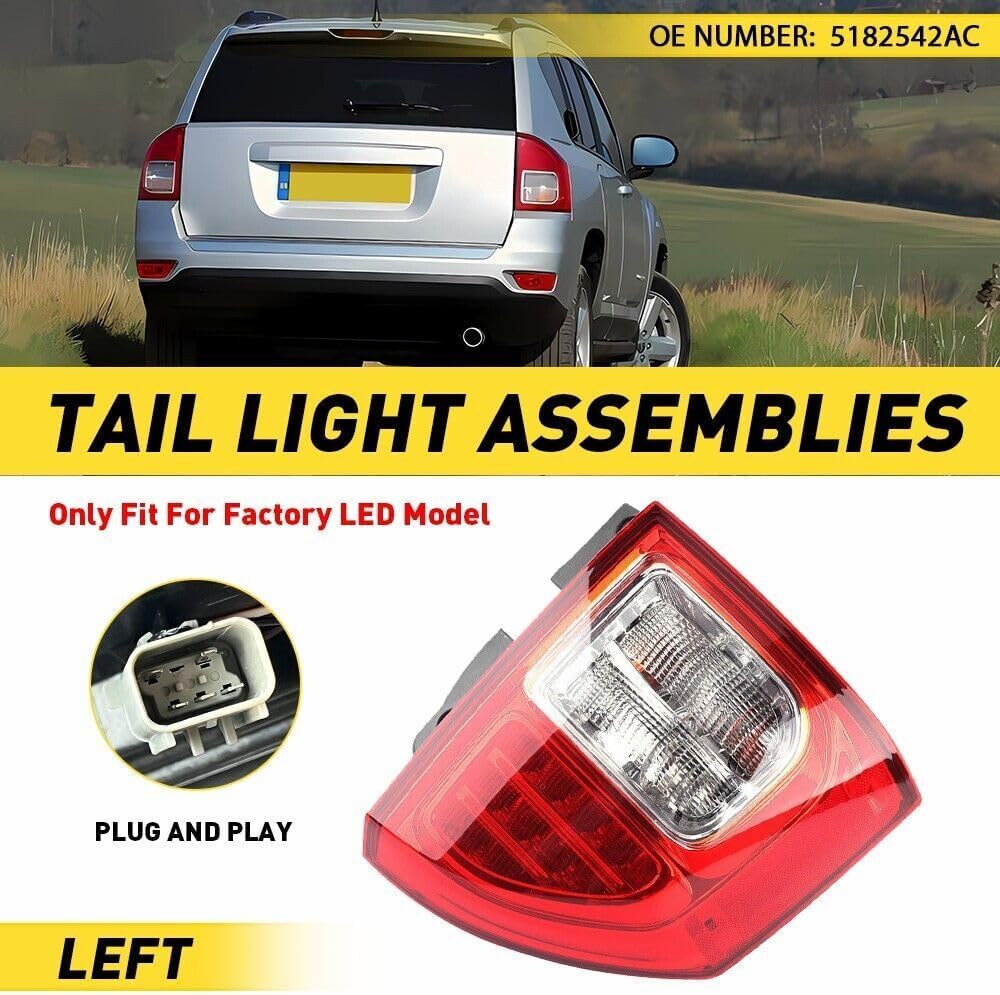 ya 4 8.24 baidi Left Tail Light Assembly Housing for 2011-2014 for Jeep Compass 5182543AC 