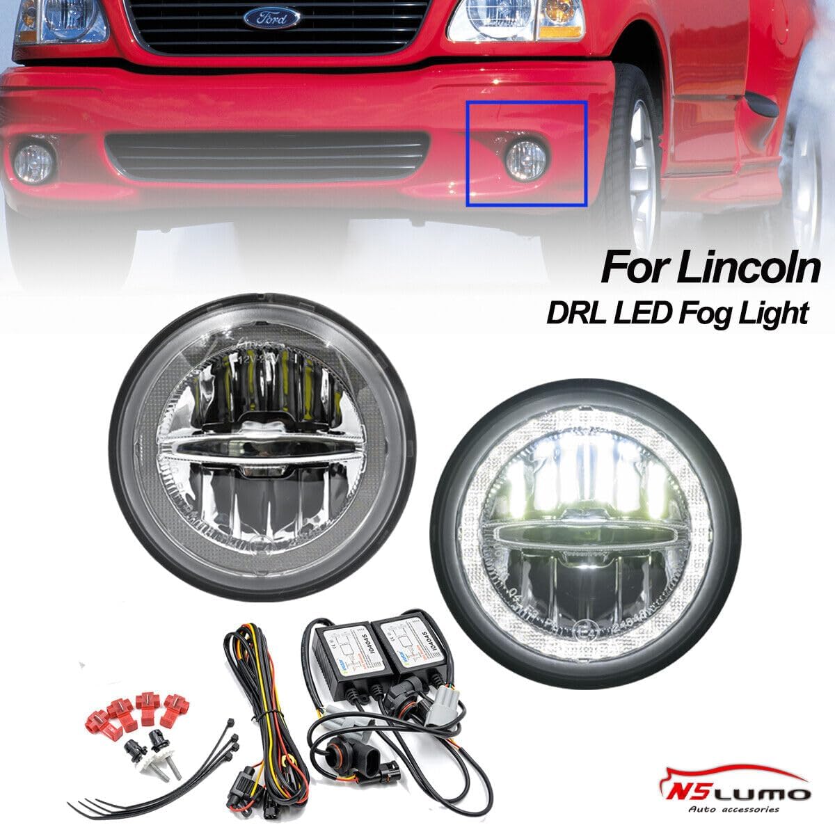 ya 4 8.10 for Lincoln Aviator 2003-2005 Halo Ring White DRL LED Fog Daytime Running Lights 
