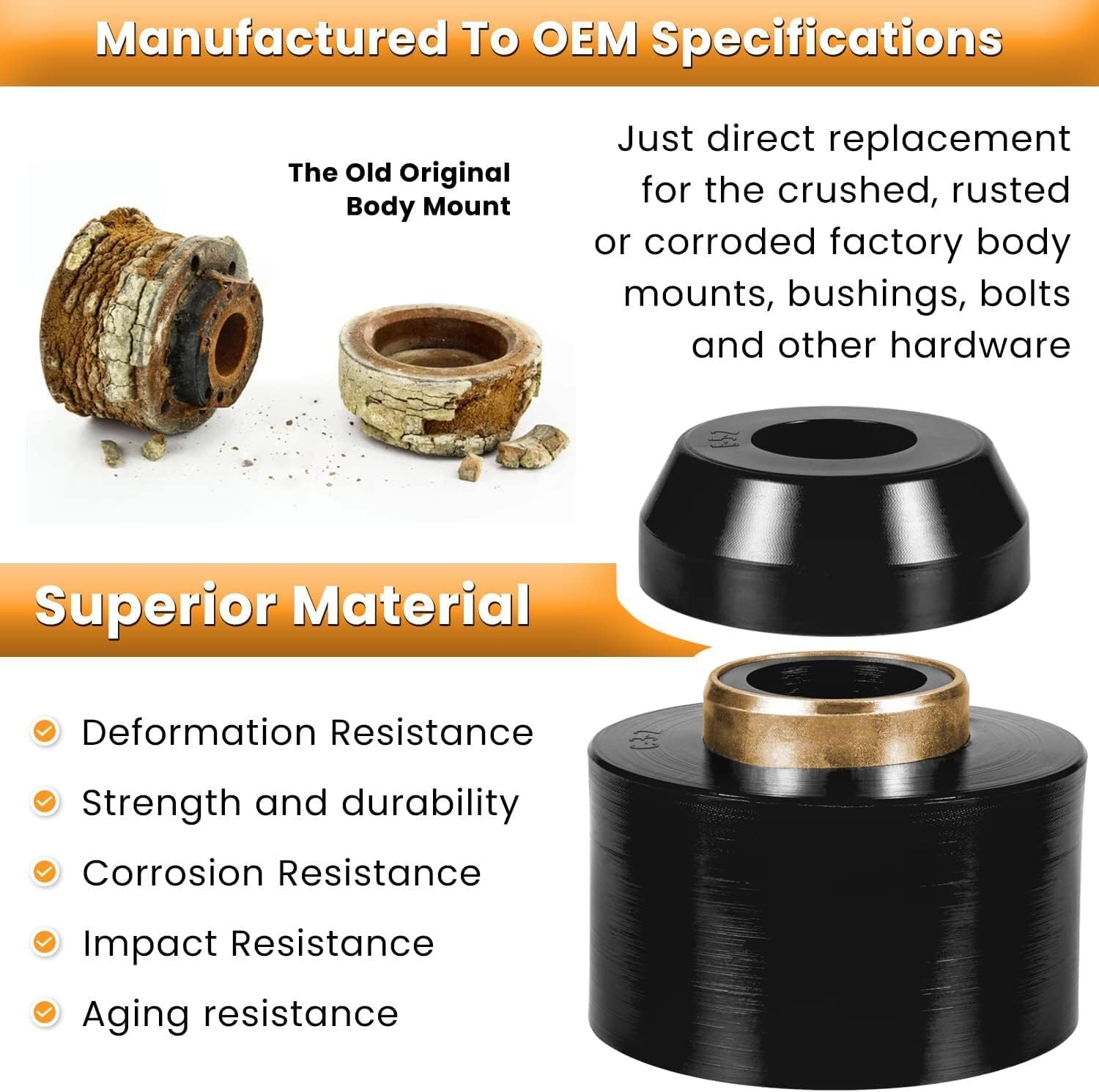 ya 2 8.15 4.4123R Body Cab Mount Bushing Kit for 1980-1998 for Ford F150 F250 F350 2WD 4WD New