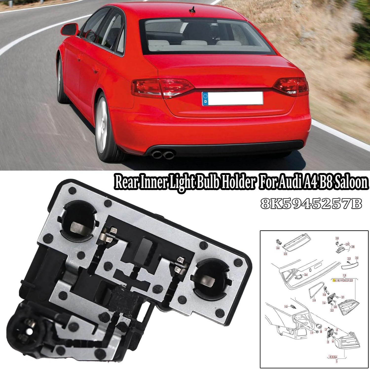 ya 7 8.24 baidi Left Rear Inner Light Bulb Holder 8K5945257B For Audi A4 B8 Saloon 2008-2011