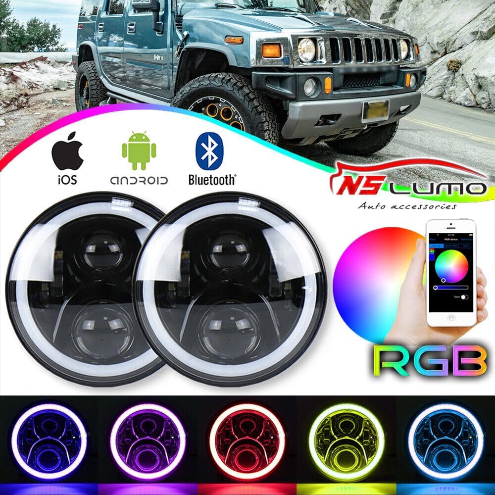 ya 7 8.24 baidi A pair of 7 inch round LED headlights RGB halo angel eyes DRL headlights for Hummer H1 H2