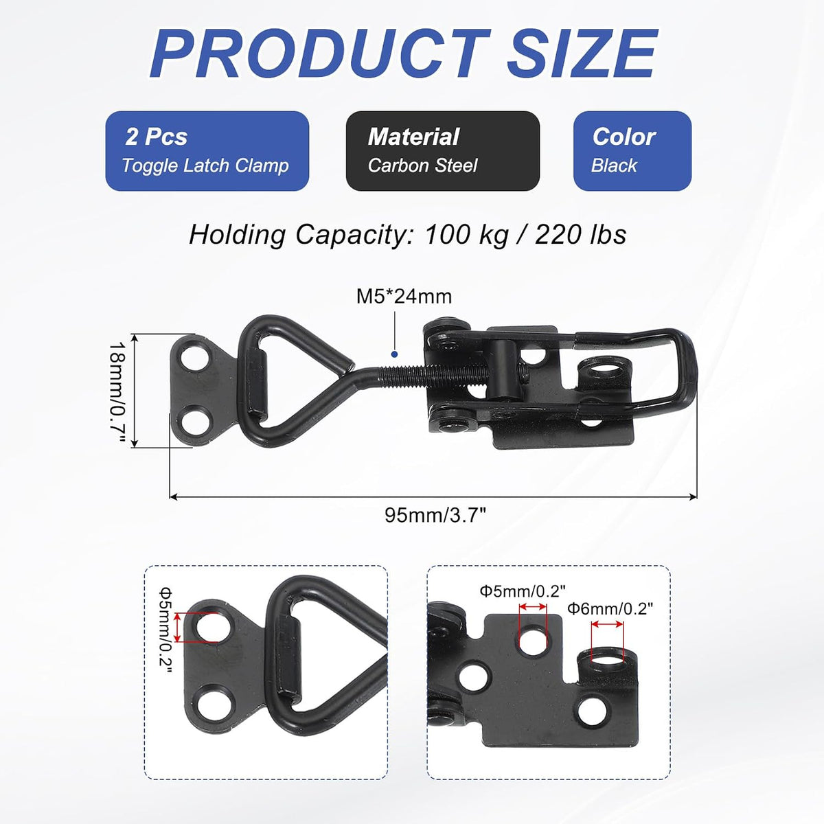 ya 26 10.21 baidi 2 Pcs Toggle Latch Clamp 4001 Carbon Steel with Lock Hole 220Lbs ing, Black-2