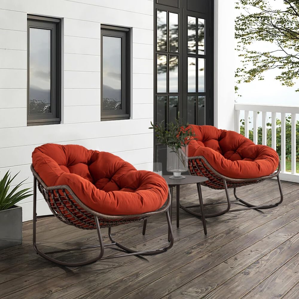 ya 28 10.13 baidi Rattan Rocking Recliner Padded Cushion, Orange - Patio