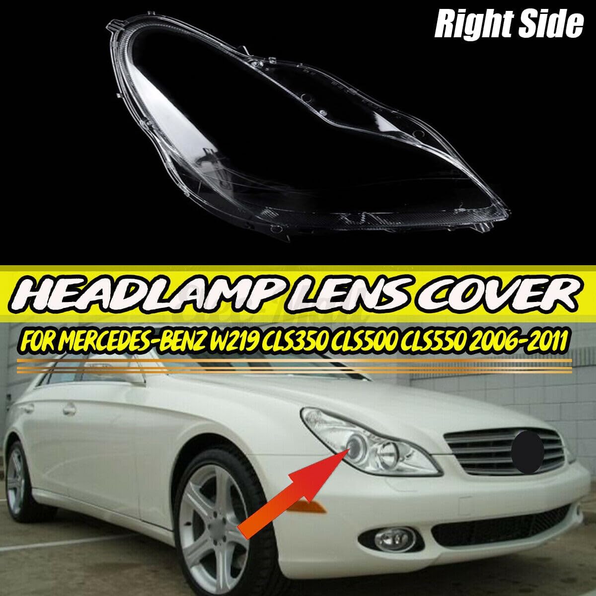 ya 4 8.10 Right headlight glass spreader clear for Mercedes W219 CLS class 2006-2011
