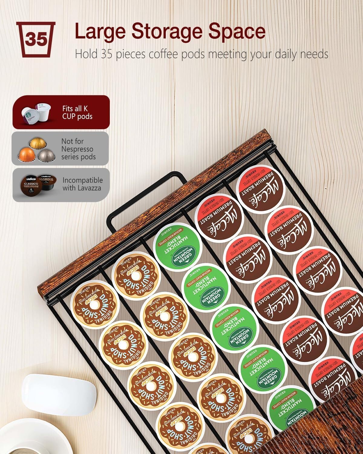 ya 26 10.21 baidi Coffee Pod Drawer, 35 Pod Organizer with Holder