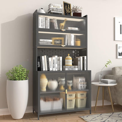 ya 28 10.13 baidi 6 Level Flip Gray Pantry Cabinet A Transparent Glass Cover