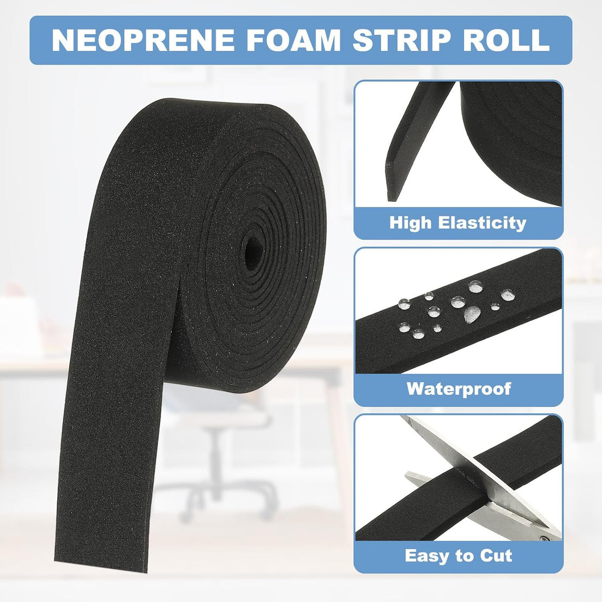 ya 26 10.21 baidi Neoprene Foam Strip Roll, 78.7 Long x 1 Width x 1/16 Thick, Black