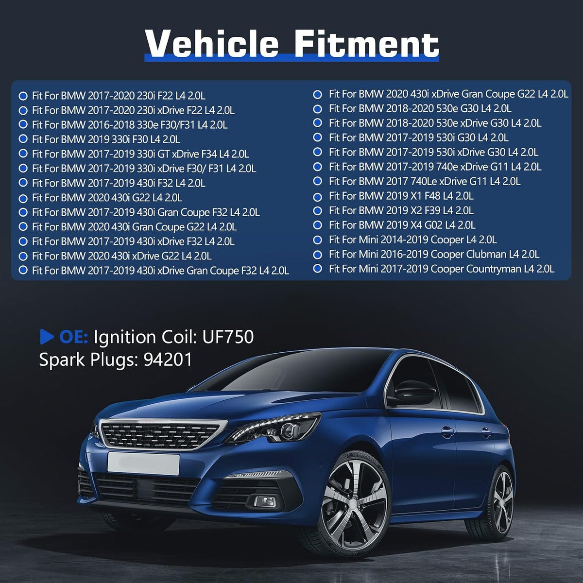 ya 9 10.24 Ignition Coils & Spark Plugs for BMW 330i xDrive X1 for Mini Cooper UF750 94201