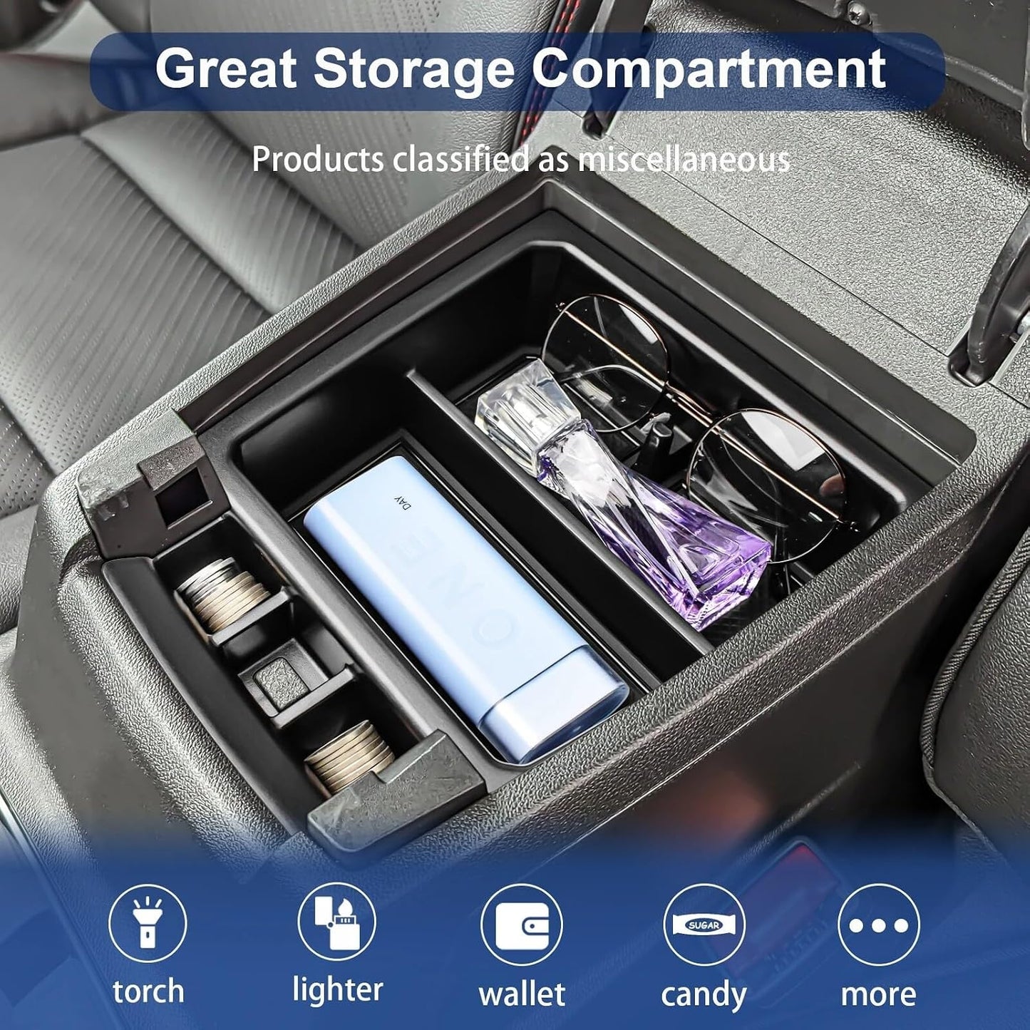 ya 5 8.10 For 2023-2024 for GMC for Canyon Middle Console Organizer Tray Armrest Storage Box Black