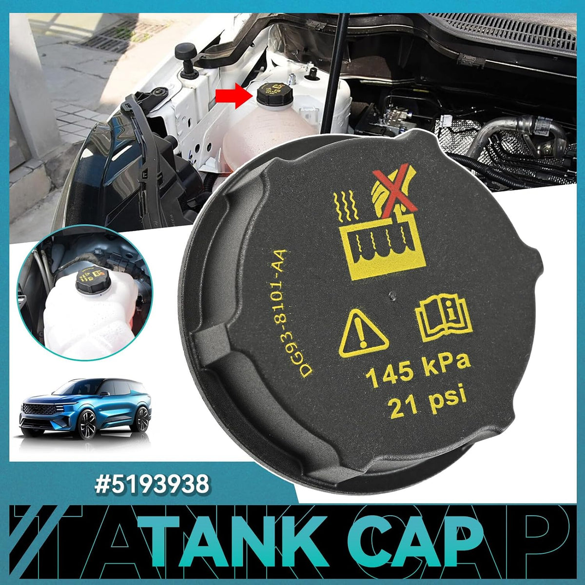 ya 11 9.14 baidiRadiator Header Tank Cap for Ford Focus Fiesta F-150 Escape Transit 5193938 New