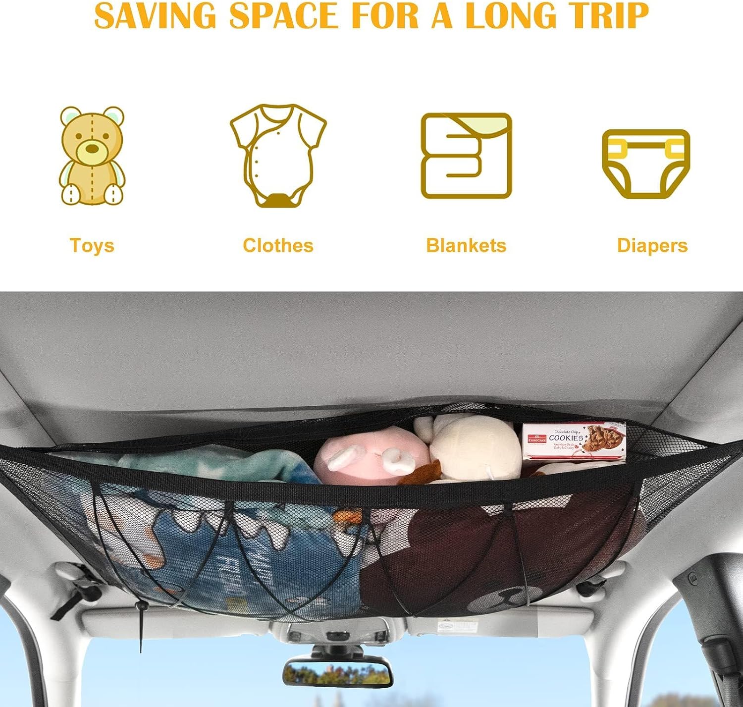 ya 2 8.15 for Buick Accessory Double Layer Ceiling Roof Cargo Net Mesh Storage Bag Pocket