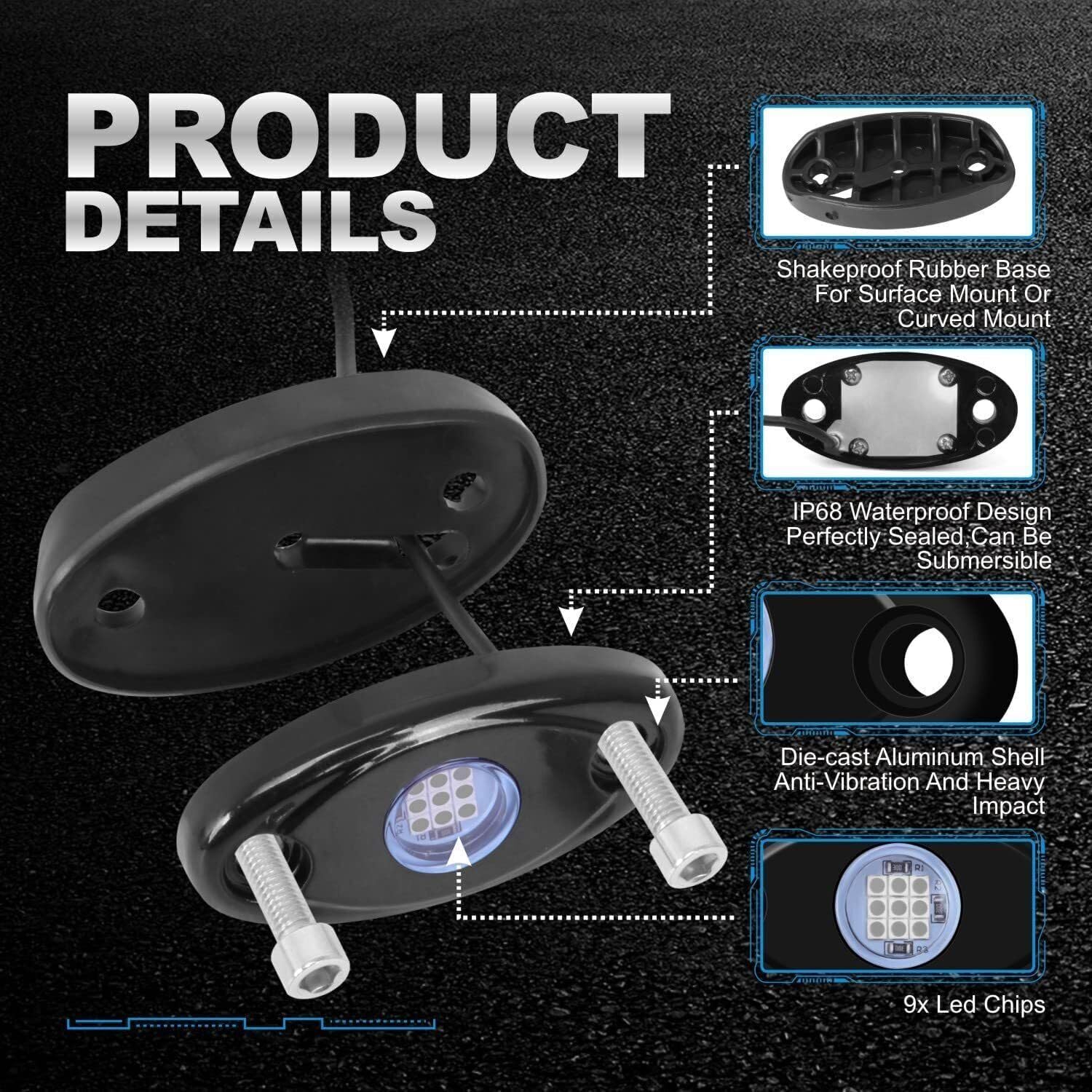 ya 7 8.24 baidi Blue LED Po for DS Rock Bottom Neon Wheel Lights Waterproof for Jeep Wrangler JK JL