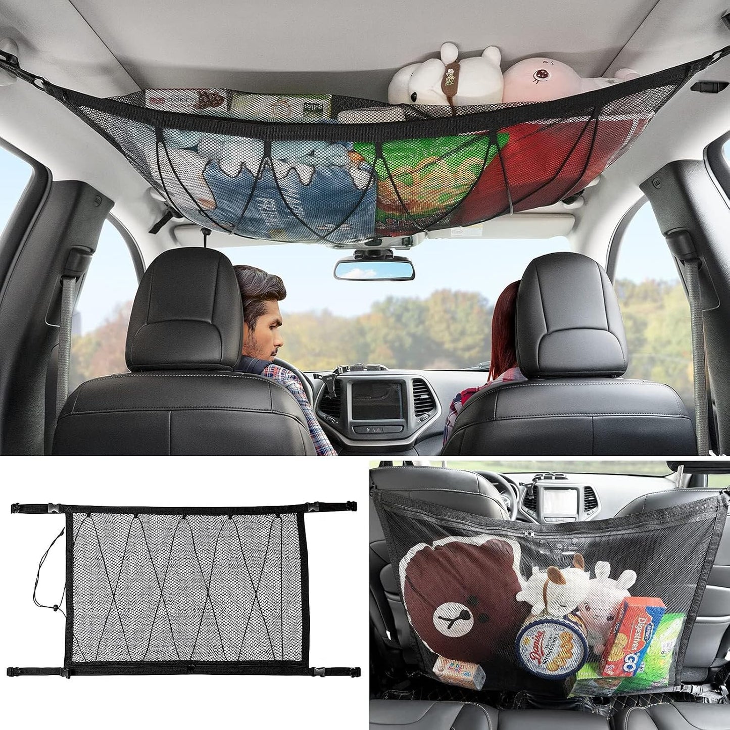 ya 2 8.15 for Nissan Car Double Layer Roof Top Ceiling Cargo Net Pocket Mesh Bag Accessory