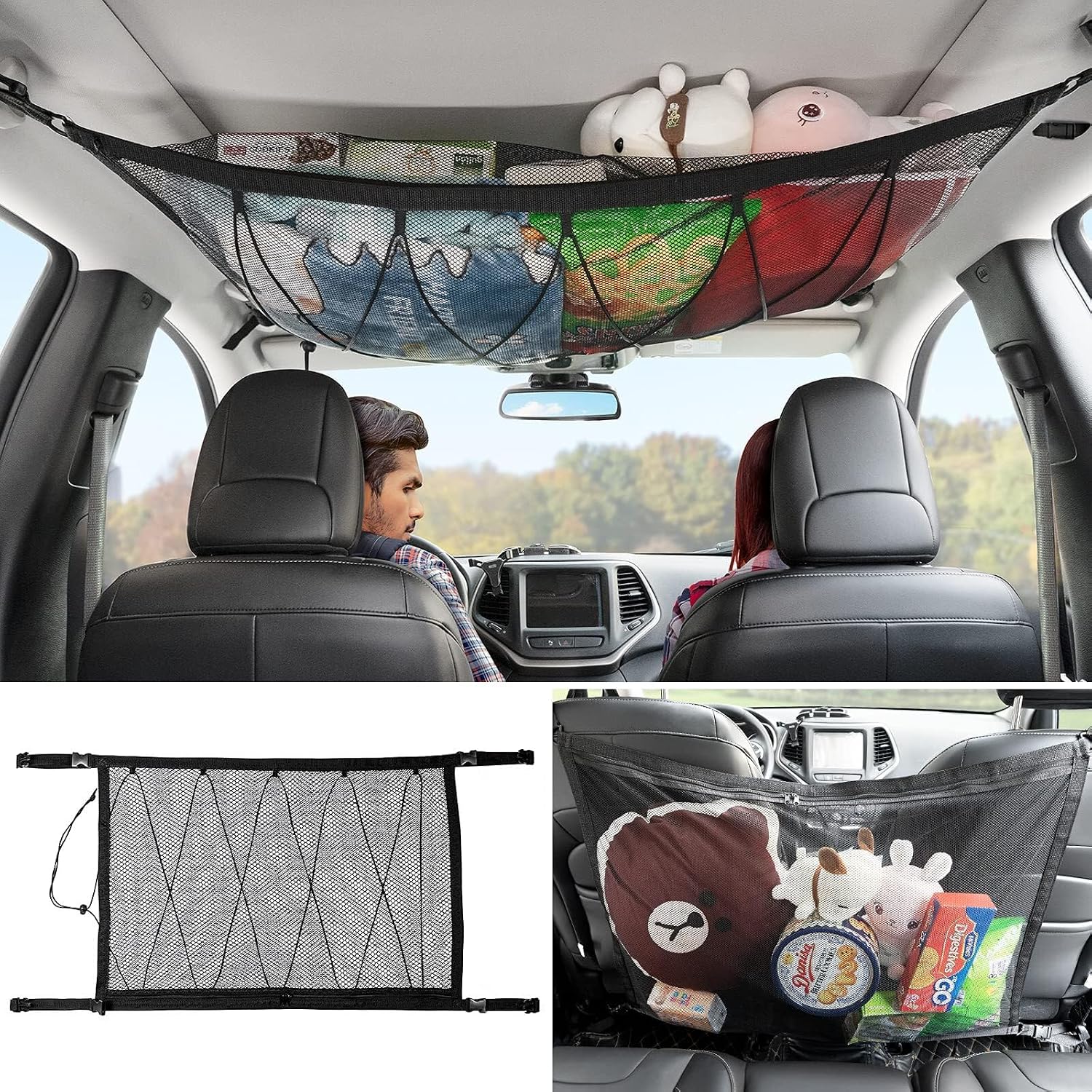 ya 2 8.15 for Nissan Car Double Layer Roof Top Ceiling Cargo Net Pocket Mesh Bag Accessory