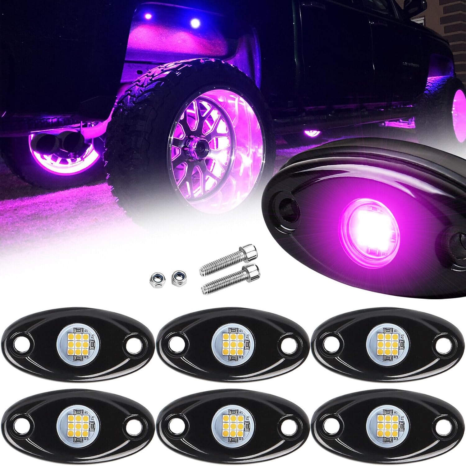 ya 3 8.24 baidi 6-Pack Set Purple LED Rock Light Off-Road Truck Car Bottom Rail Drilling Rig Light 9W