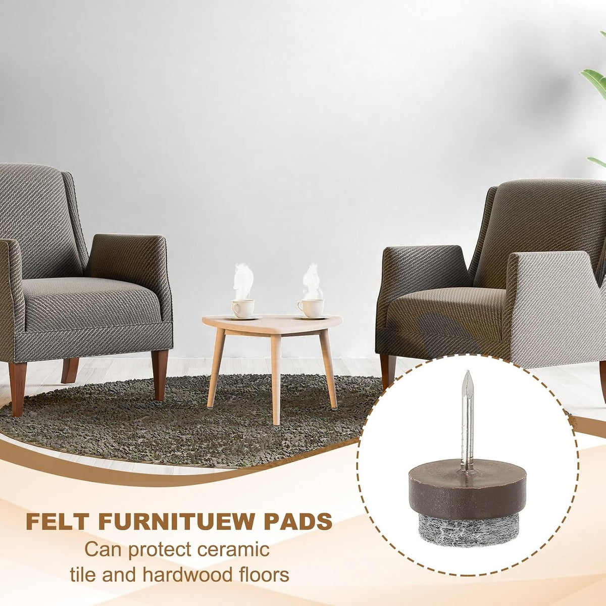 ya 26 10.21 baidi 72 Pcs 17 mm Nail-on Felt Pads, Felt Furniture Sliders Pads, Black/Brown/White