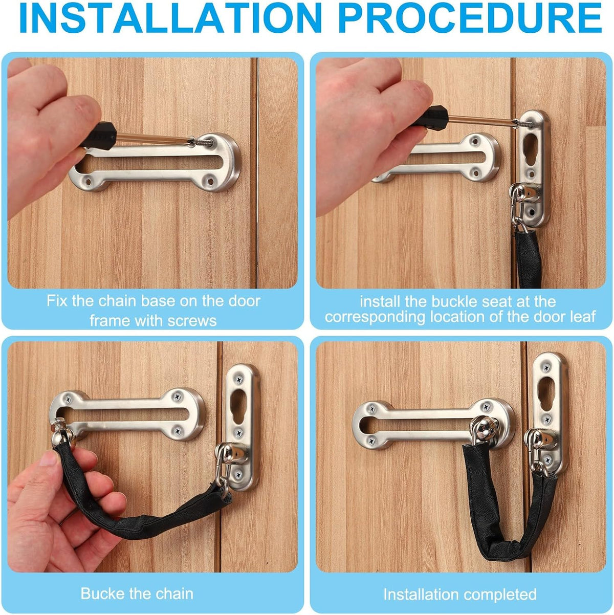 ya 26 10.21 baidi 2 Pcs 2.46 x 0.91 Door Chain Lock Latch with Spring Button Silver
