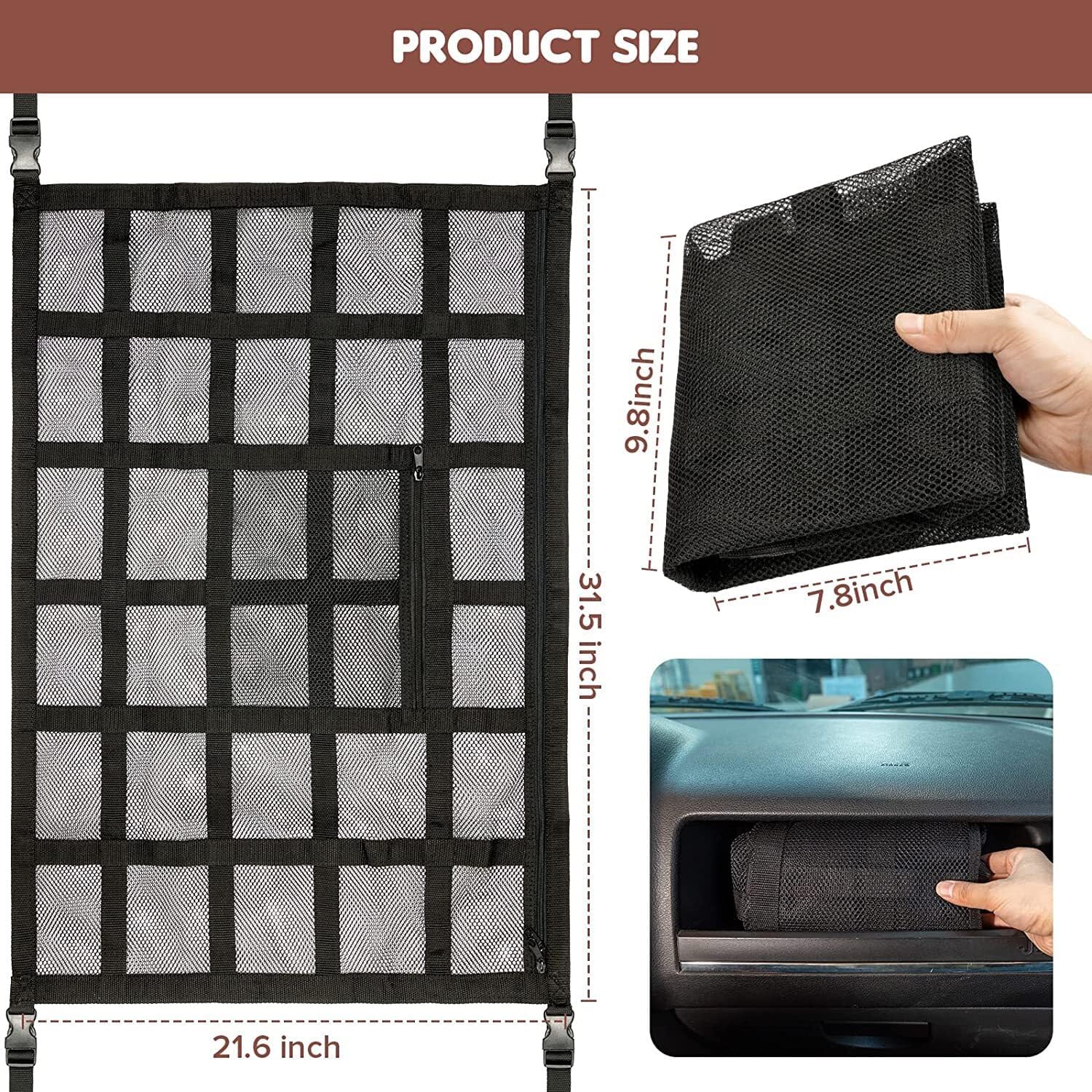 ya 2 8.15 31.5 x21.6 Upgrade Car Ceiling Cargo Net Pocket Double-Layer Mesh Car Roof