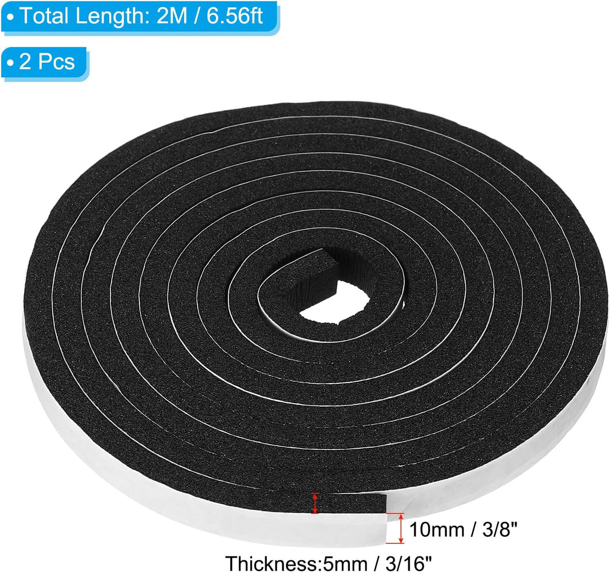 ya 26 10.21 baidi Weather Stripping for Doors, 2 Rolls 10mmx5mm Foam Seal Tape Adhesive Insulation