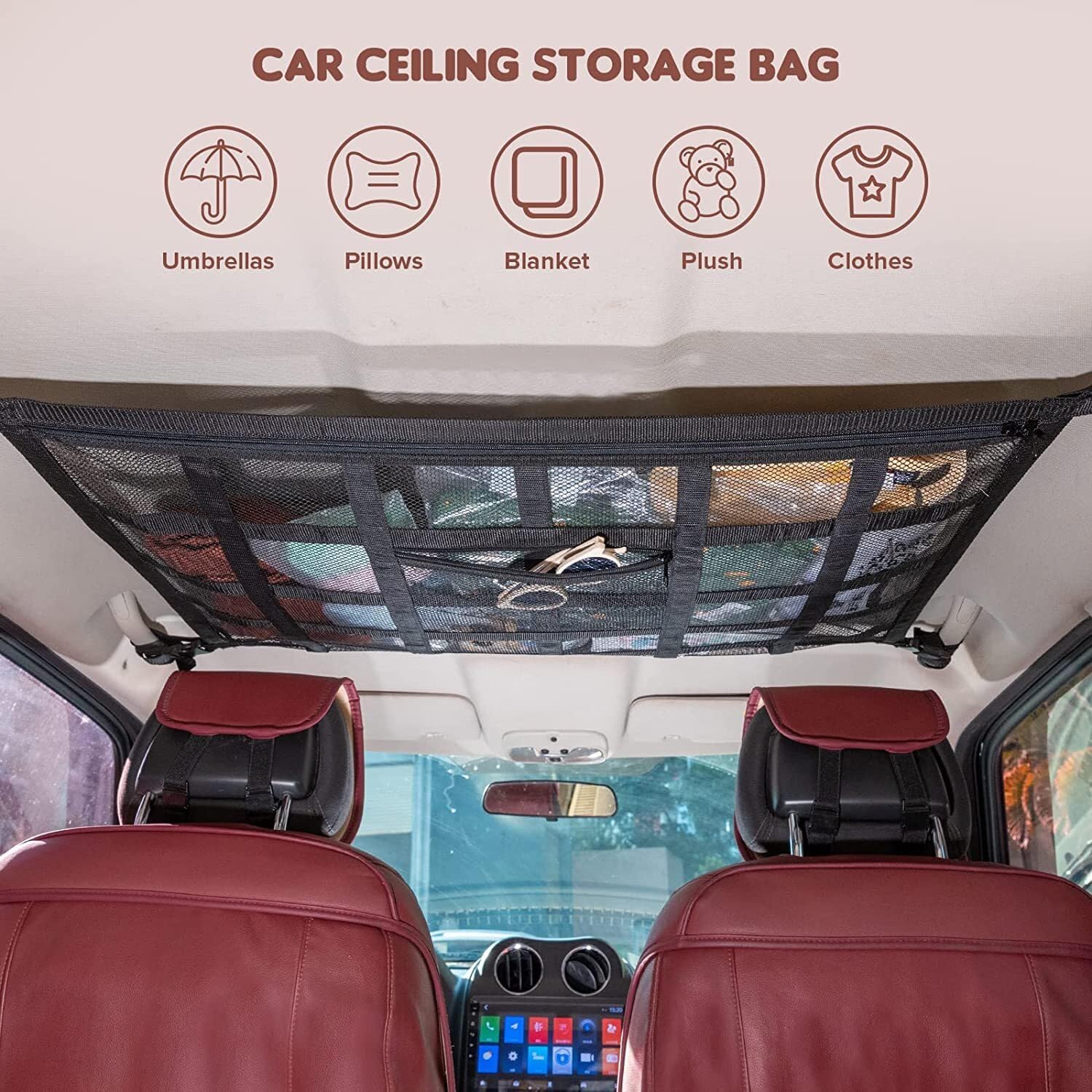ya 2 8.15 31.5 x21.6 Upgrade Car Ceiling Cargo Net Pocket Double-Layer Mesh Car Roof