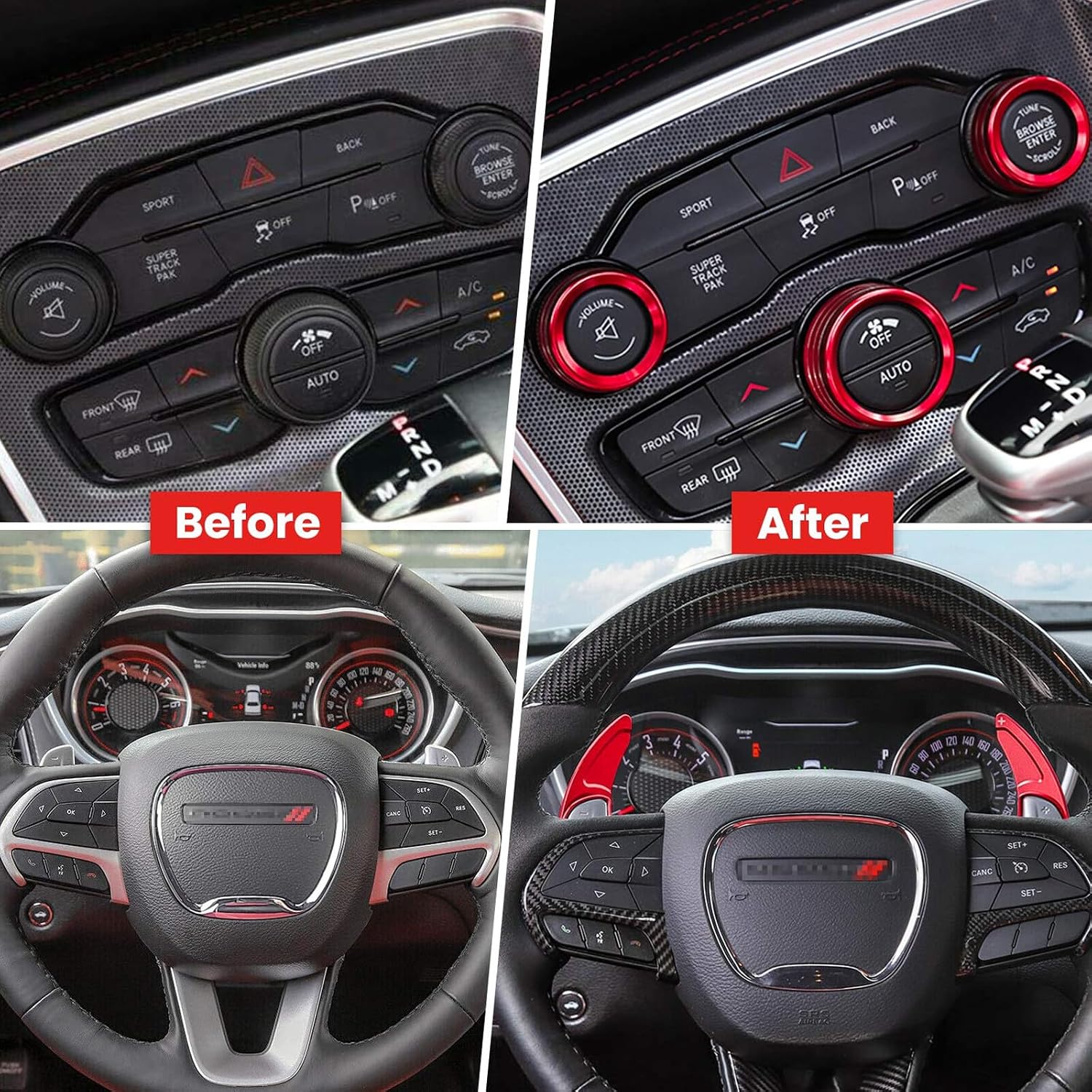 ya 5 8.24 baidi Steering Wheel Shift Paddle Trim&AC Switch Knob for Dodge for Charger for Challenger 15+