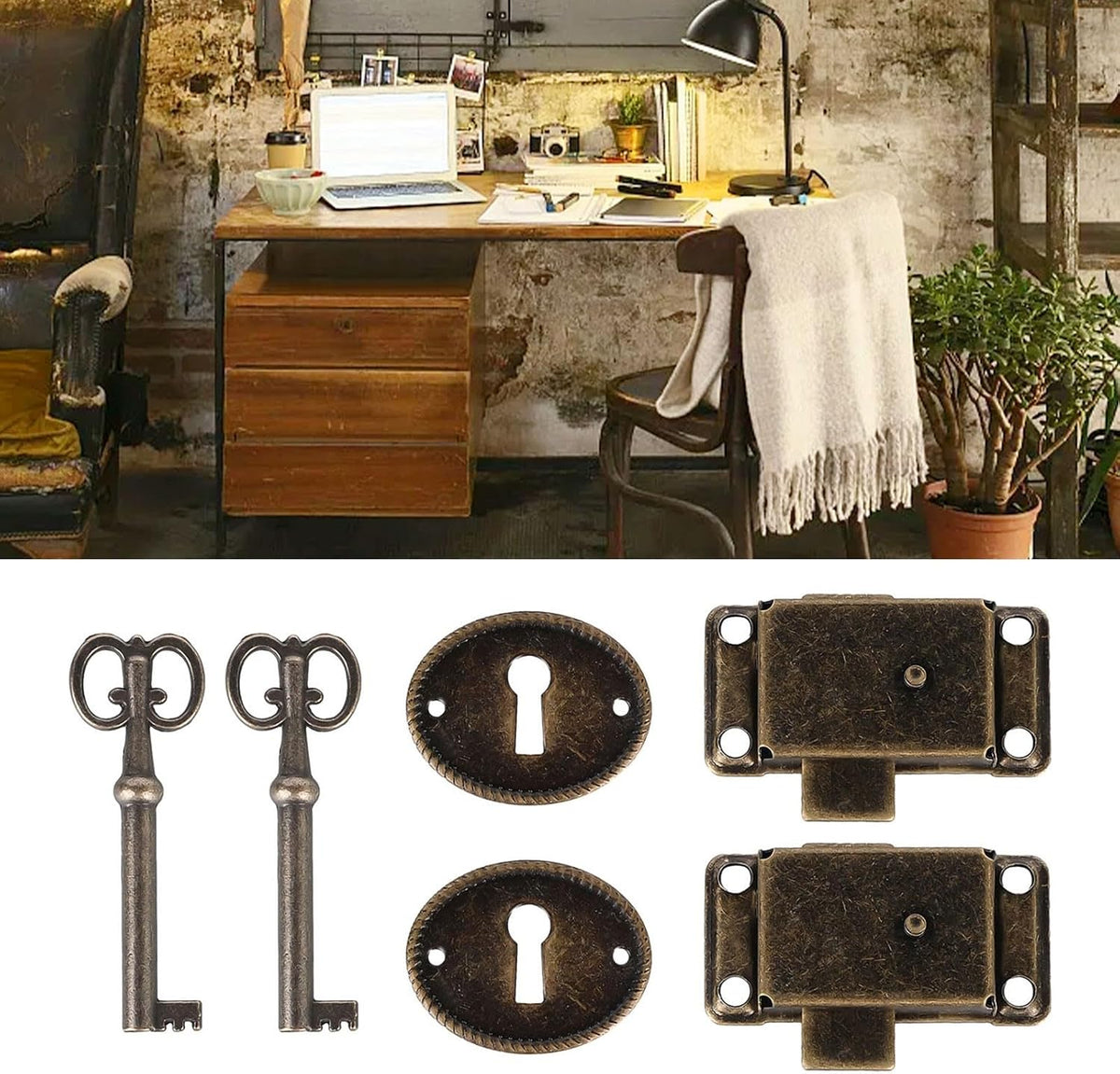 ya 26 10.21 baidi with Keys Cabinet Door Lock 2 Sets Antique Cupboard Furniture Hardware