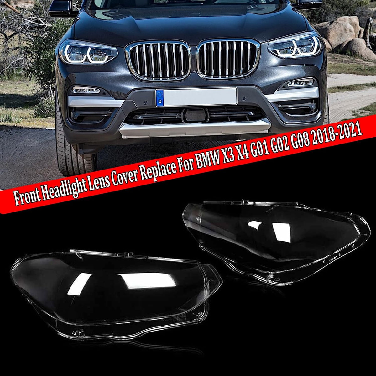 ya 4 8.10 Pair Clear Headlight Lens Cover 63117466131/2 for BMW 2018-21 X3 X4 G01 G02 G08